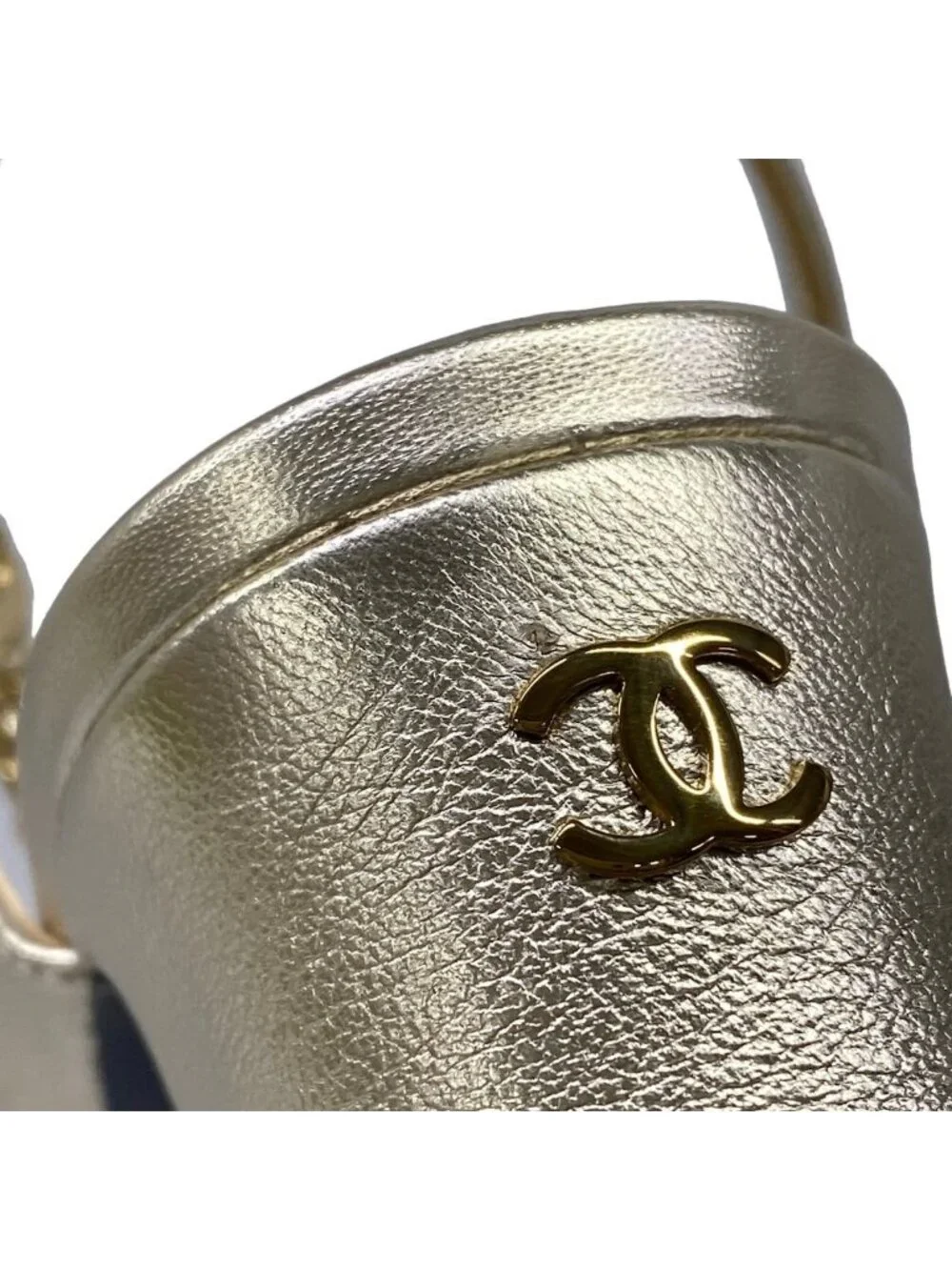 Chanel Sandals Gold Black Chain Slingback Bicolor Lambskin